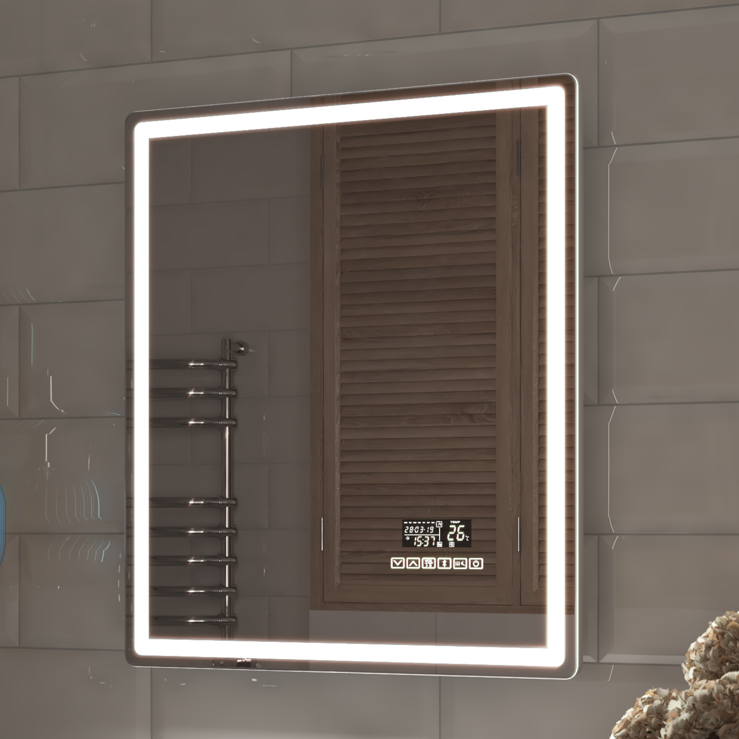 Зеркало Vigo Geometry Media Voice 60x70, с подсветкой, функцией антизапотевания, Bluetooth, часами, голосовым управлением - фото 1