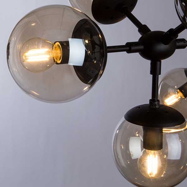 Потолочная люстра Arte Lamp Bolla A1664SP-12BK, арматура черная, плафоны стекло янтарное, 90х90 см