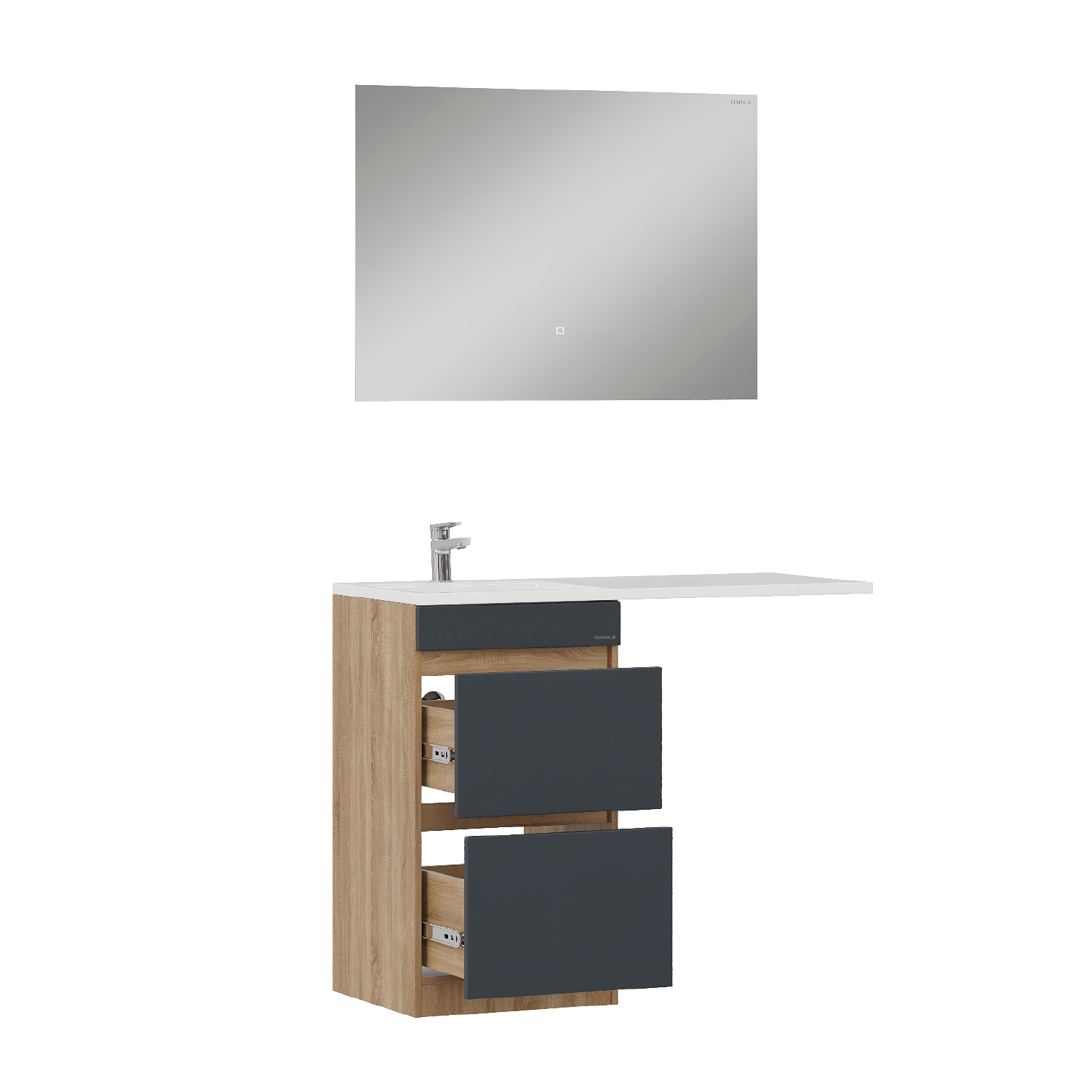 Мебель для ванной Оника Милтон 110, с тумбой 48 см,с ящиками, цвет серый / дуб сонома