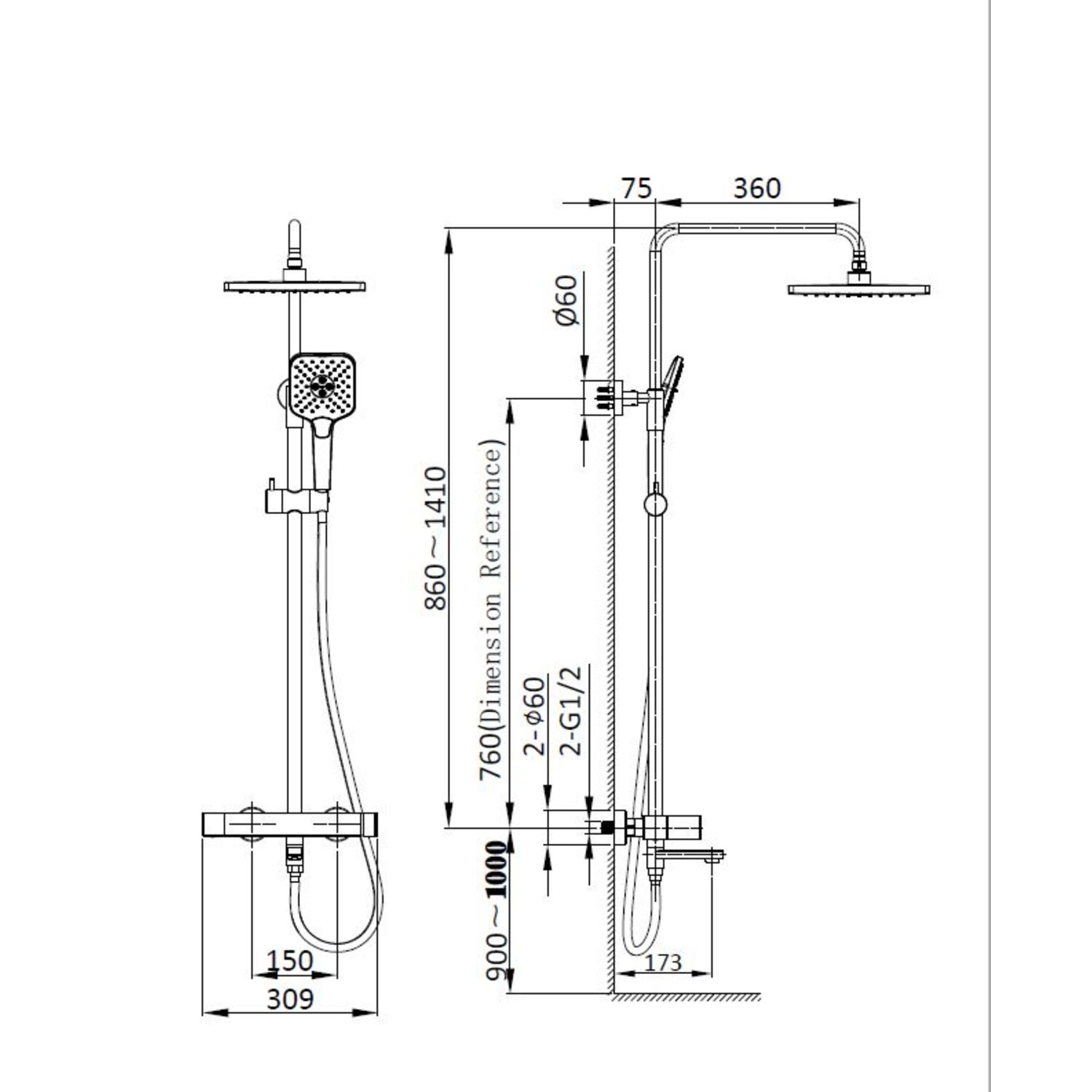 Душевая стойка Vincea Cube VSFS-1C1BC, с верхним душем, смесителем, цвет брашированная медь - фото 1