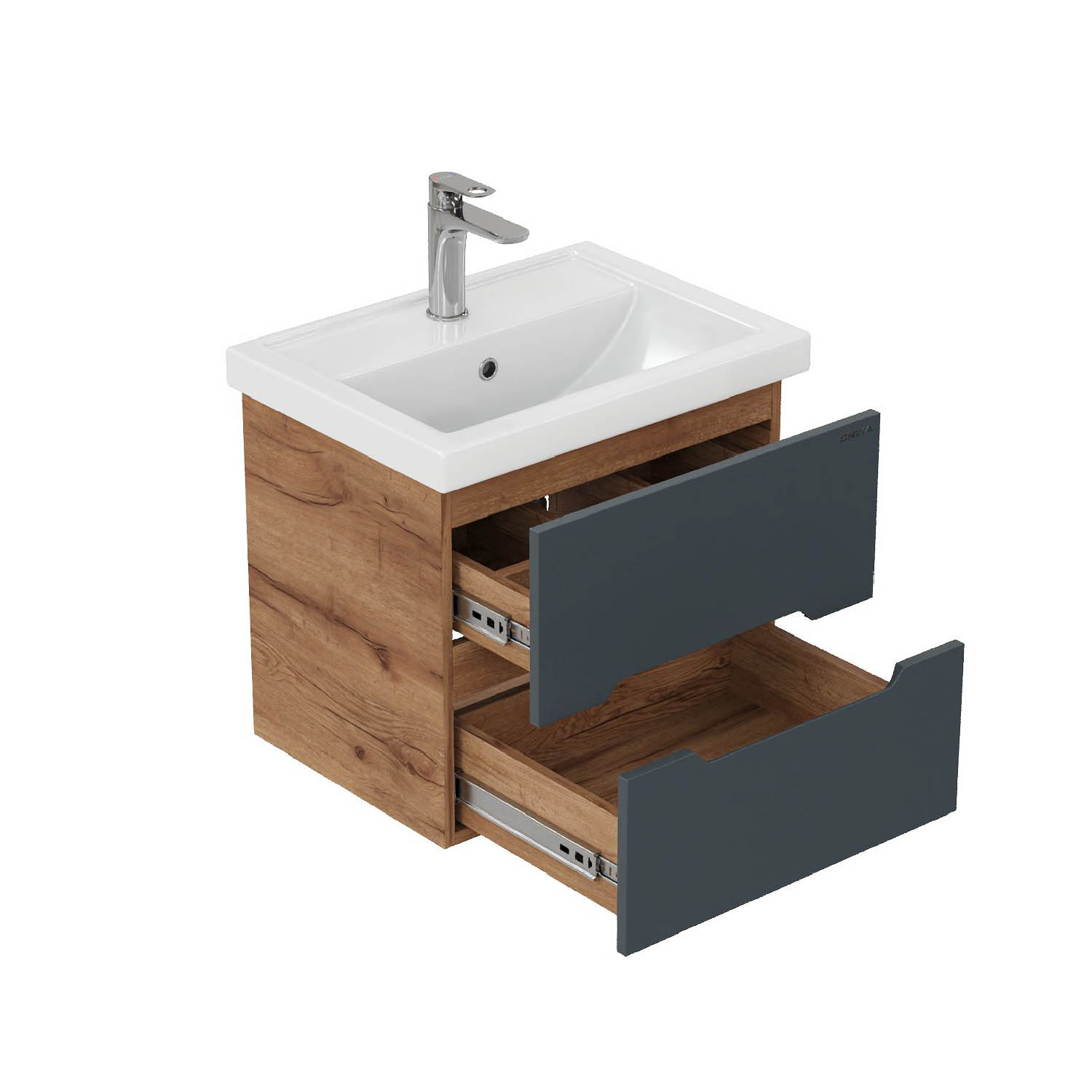 Мебель для ванной Оника Айленд 60, подвесная, цвет графит / дуб крафт золотой