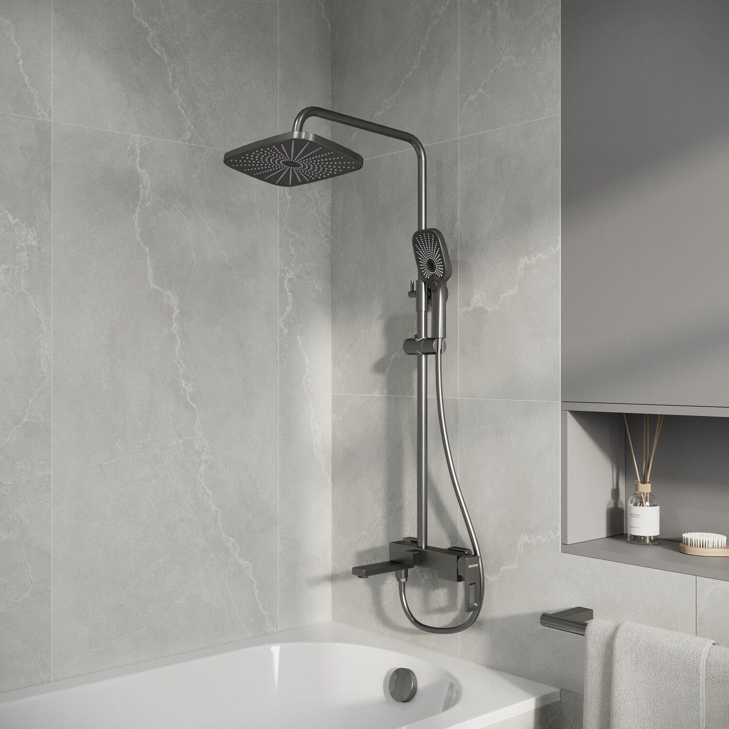 Душевая стойка Grossman Pragma 500.K35.03.420, с верхним душем, смесителем, цвет графит сатиновый - фото 1