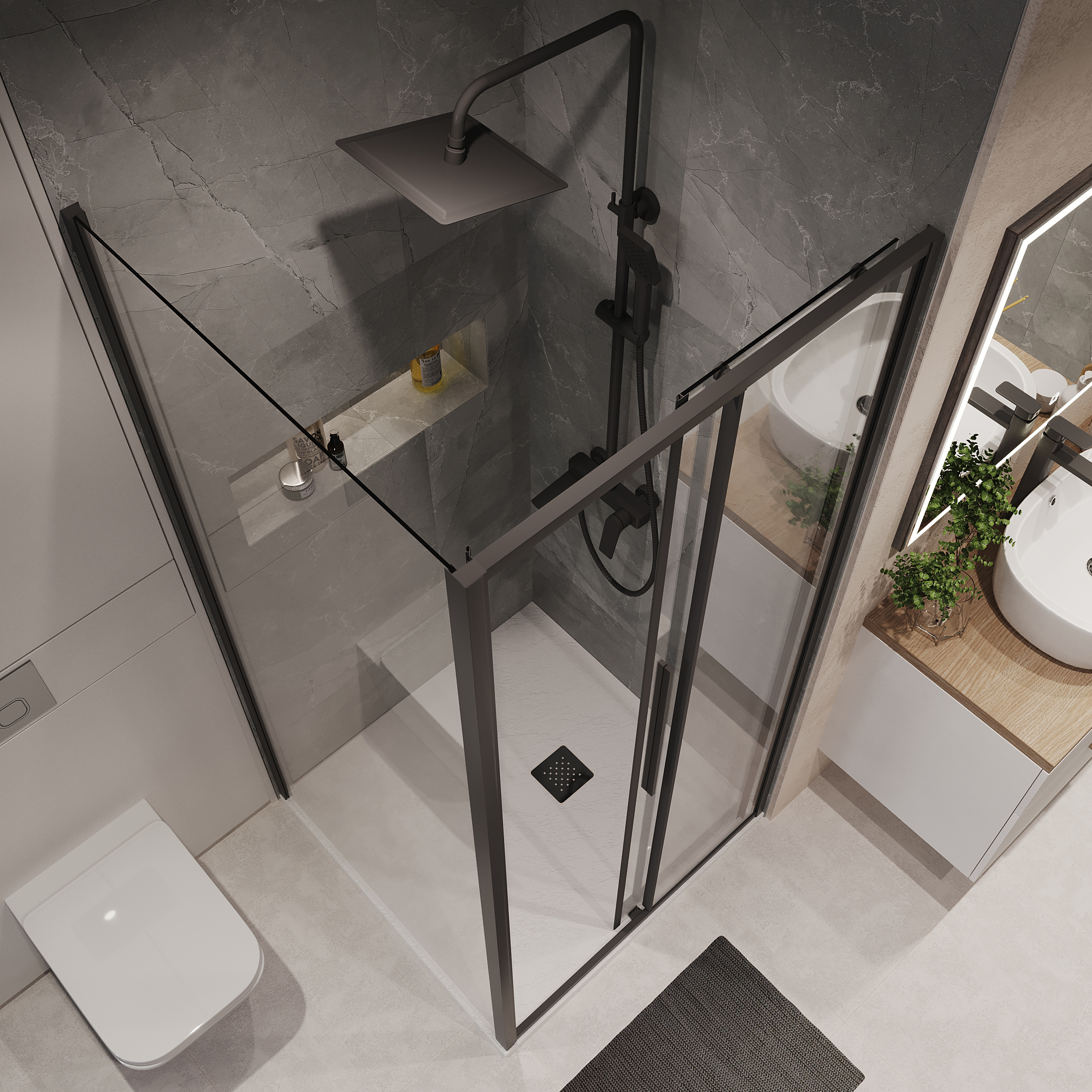 Душевой уголок Niagara Nova NG-84-10AB-A90B-34 100x90, стекло прозрачное, профиль черный матовый - фото 1