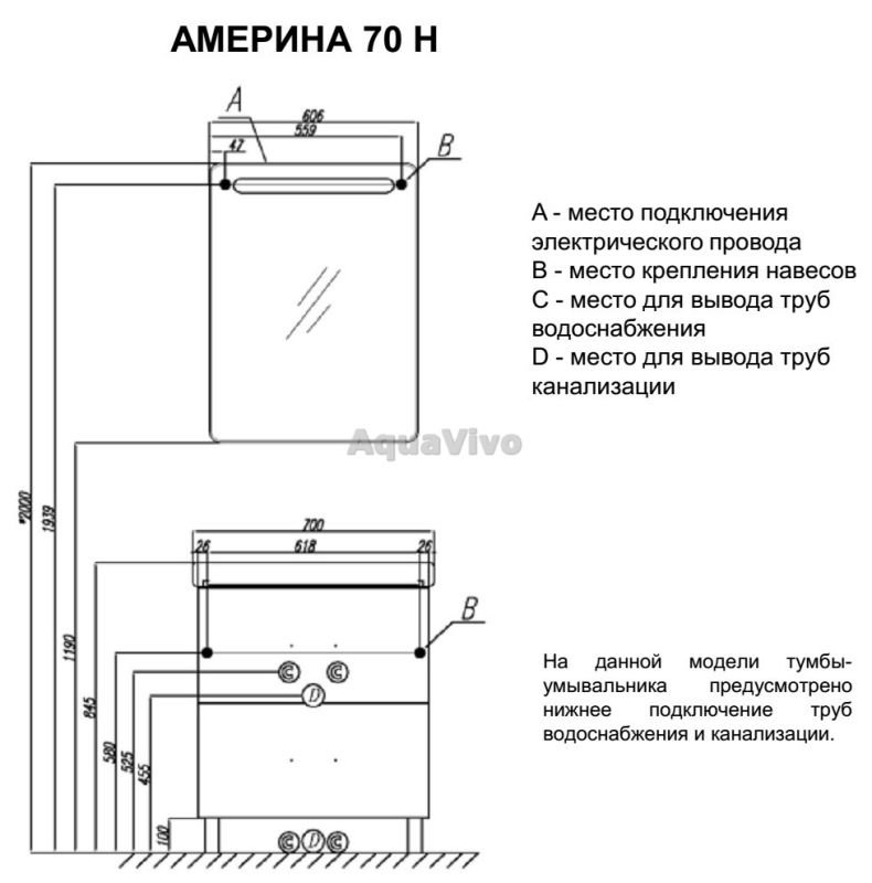 Мебель для ванной Акватон Америна 70 Н цвет белый - фото 1