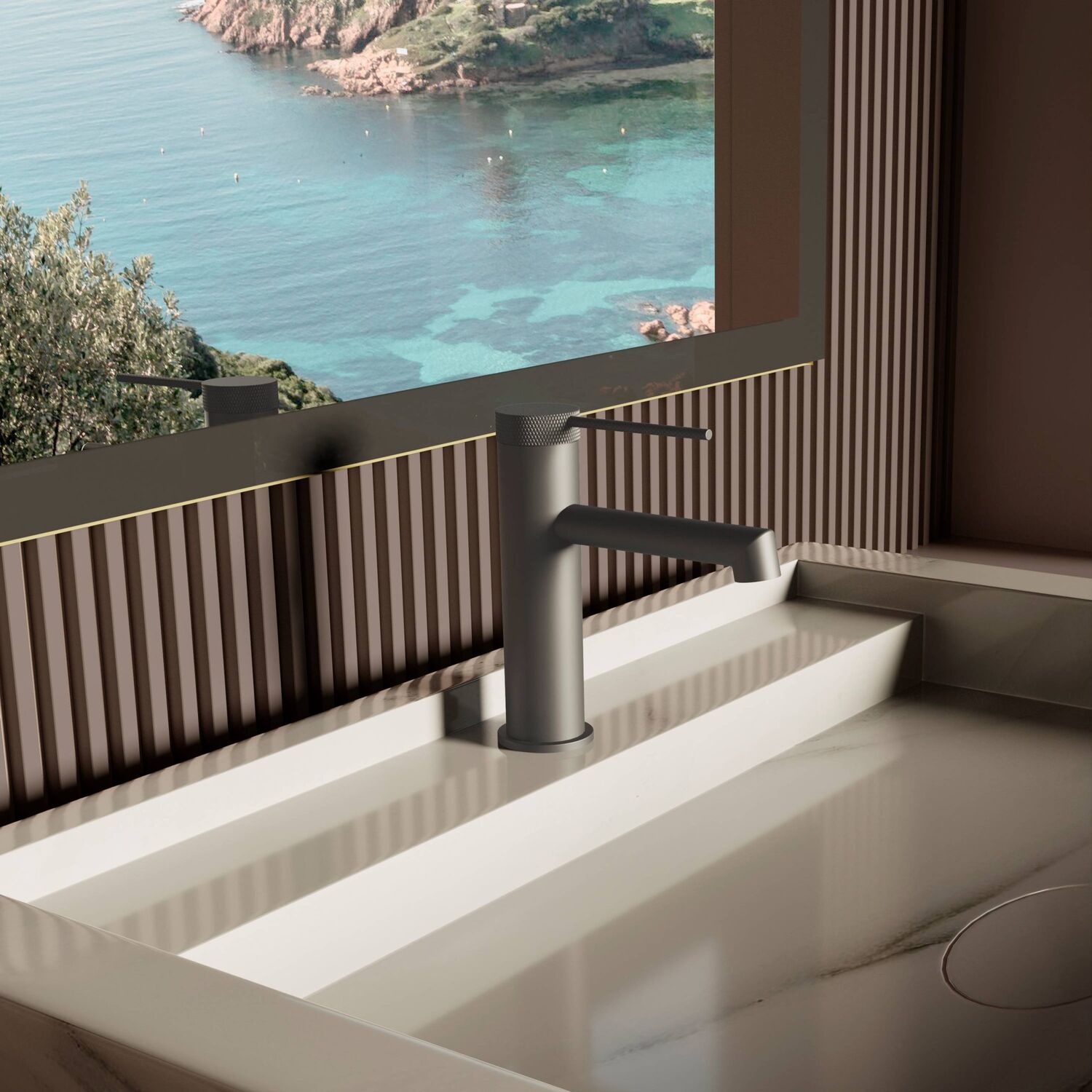 Смеситель Vincea Rim VBF-2RM1GM для раковины, цвет вороненая сталь - фото 1