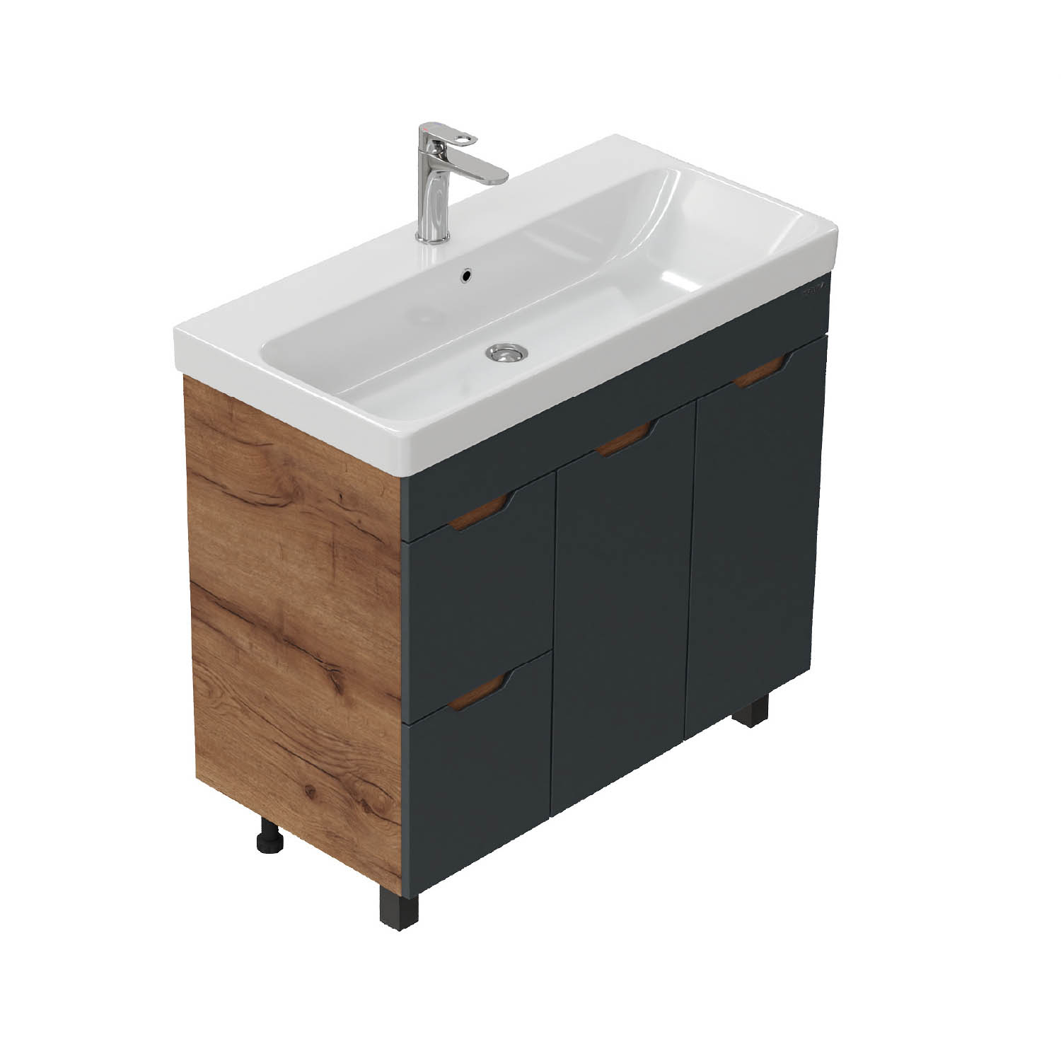 Тумба под раковину Оника Айленд 90, с бельевой корзиной, цвет графит / дуб крафт золотой - фото 1