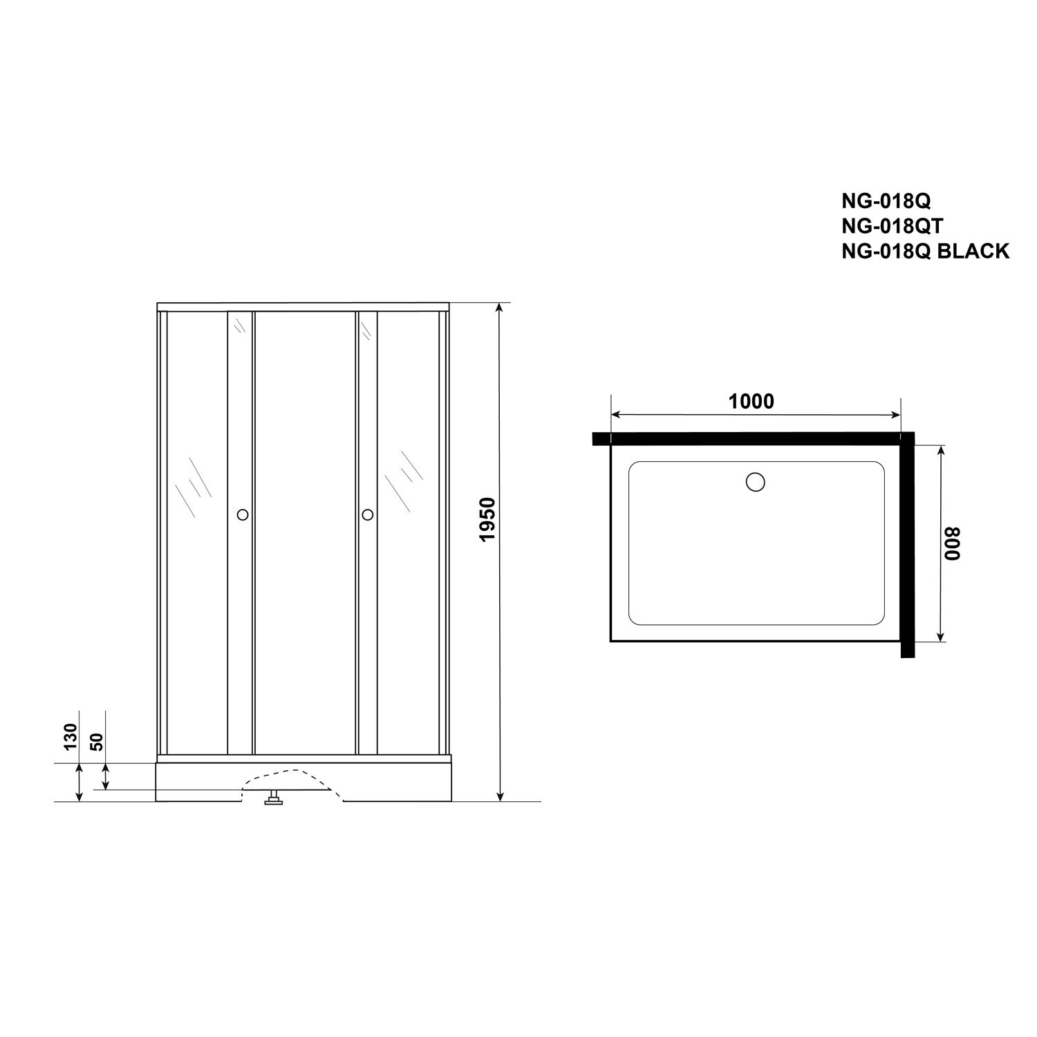 Душевой уголок Niagara Eco NG-018-14QT 100х80, с поддоном, стекло тонированное, профиль черный - фото 1