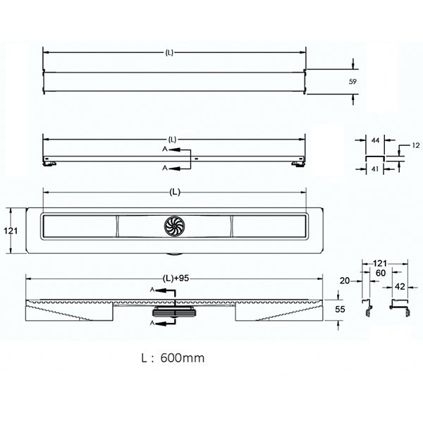 Душевой лоток Berges C1 Brise 090031 с решеткой 60x6 см, прямой выпуск, цвет хром матовый