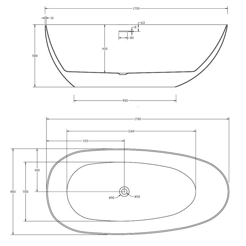 Ванна Abber AB9211MB 170x80 акриловая, цвет черный матовый - фото 1