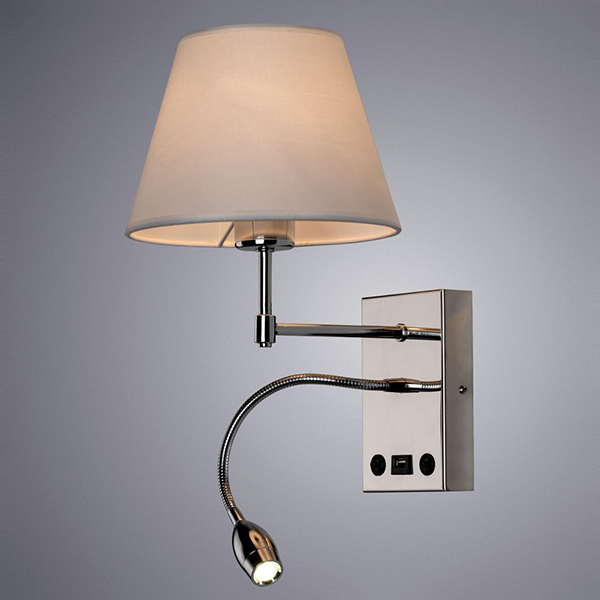 Бра Arte Lamp Elba A2581AP-2CC, арматура хром, плафон ткань белая, 20х26 см - фото 1