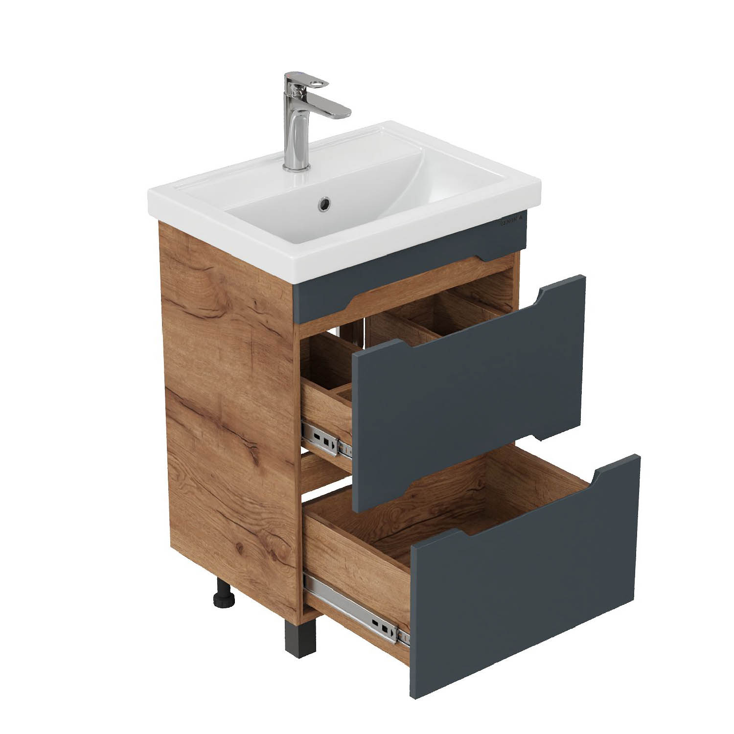 Мебель для ванной Оника Айленд 60, напольная, цвет графит / дуб крафт золотой