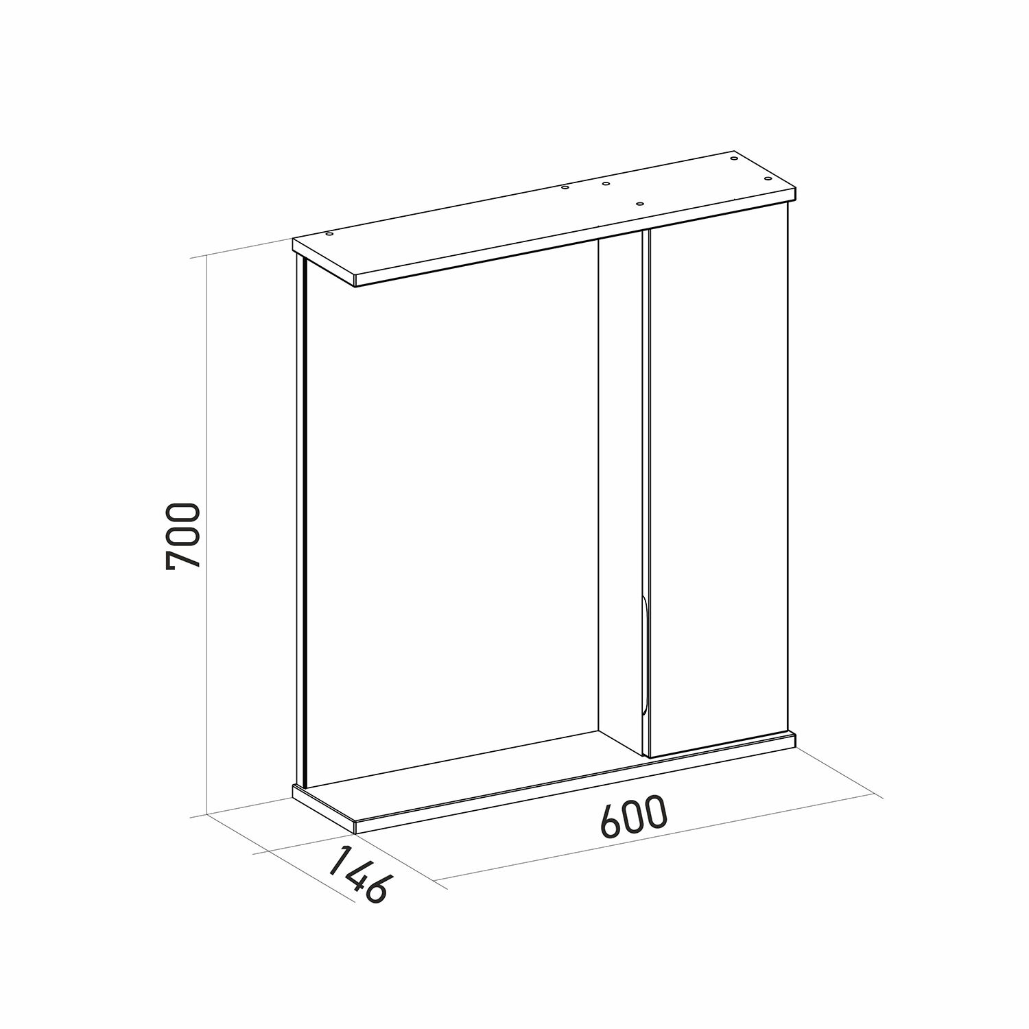 Шкаф-зеркало Mixline Лайн 60, правый, с подсветкой, цвет белый - фото 1