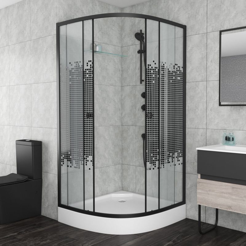 Душевой уголок Niagara Eco NG-007-14 Black 90х90, с поддоном, стекло мозаика, профиль черный