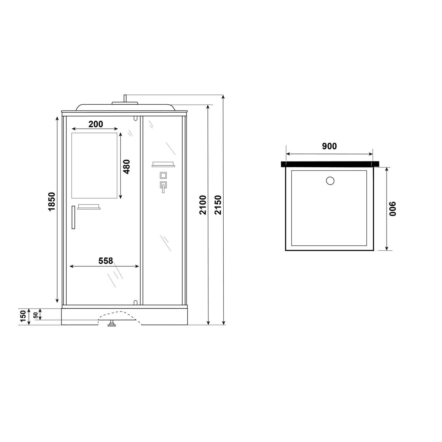 Душевая кабина Niagara Standart ST90/15Q/BL 90х90, стекло прозрачное, профиль черный матовый, с крышей - фото 1