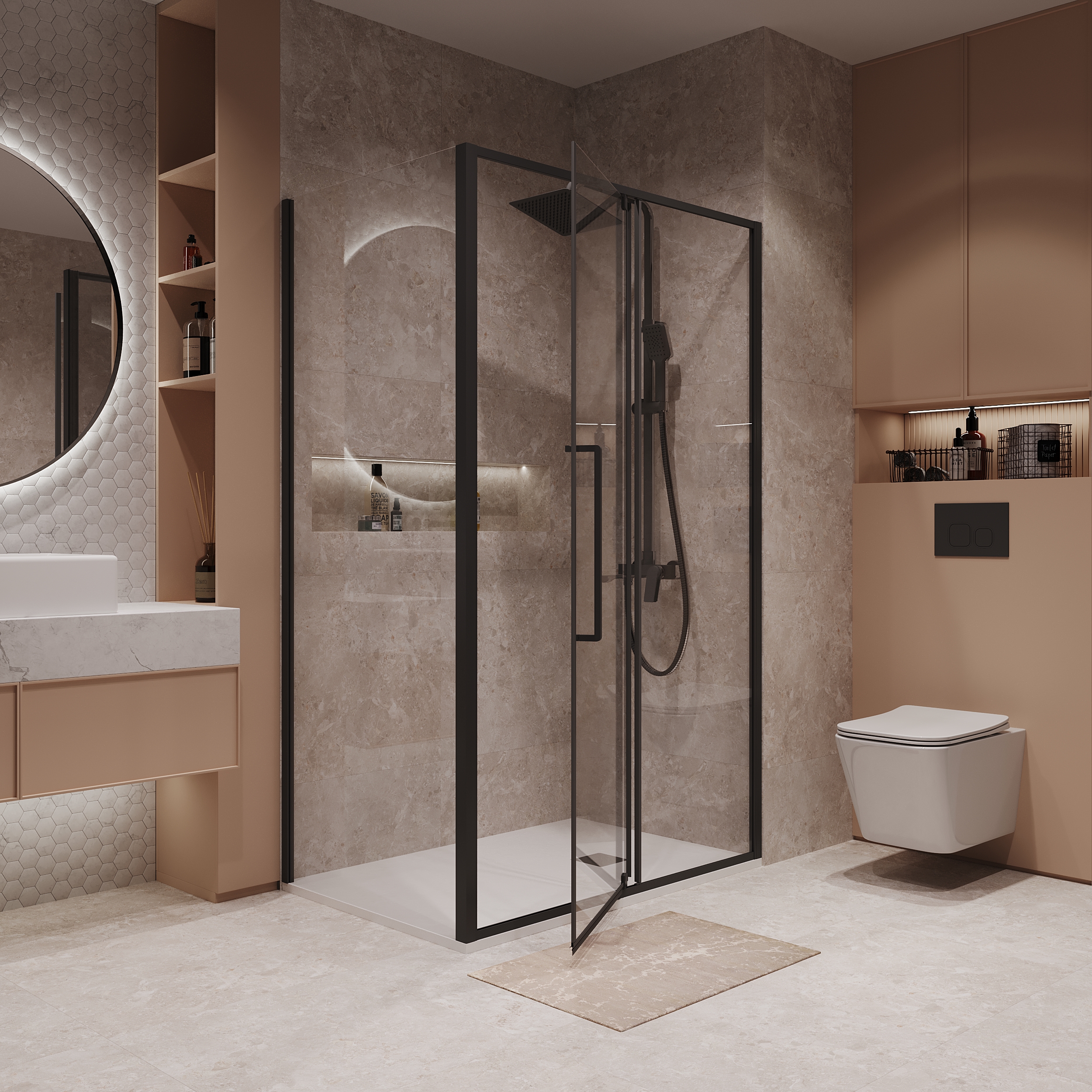 Душевой уголок Niagara Nova NG-85-11AB-A90B-34 110x90, стекло прозрачное, профиль черный матовый - фото 1