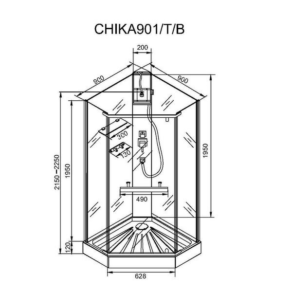 Душевая кабина CeruttiSPA Chika 901B 90x90, стекло прозрачное, профиль черный, без крыши - фото 1