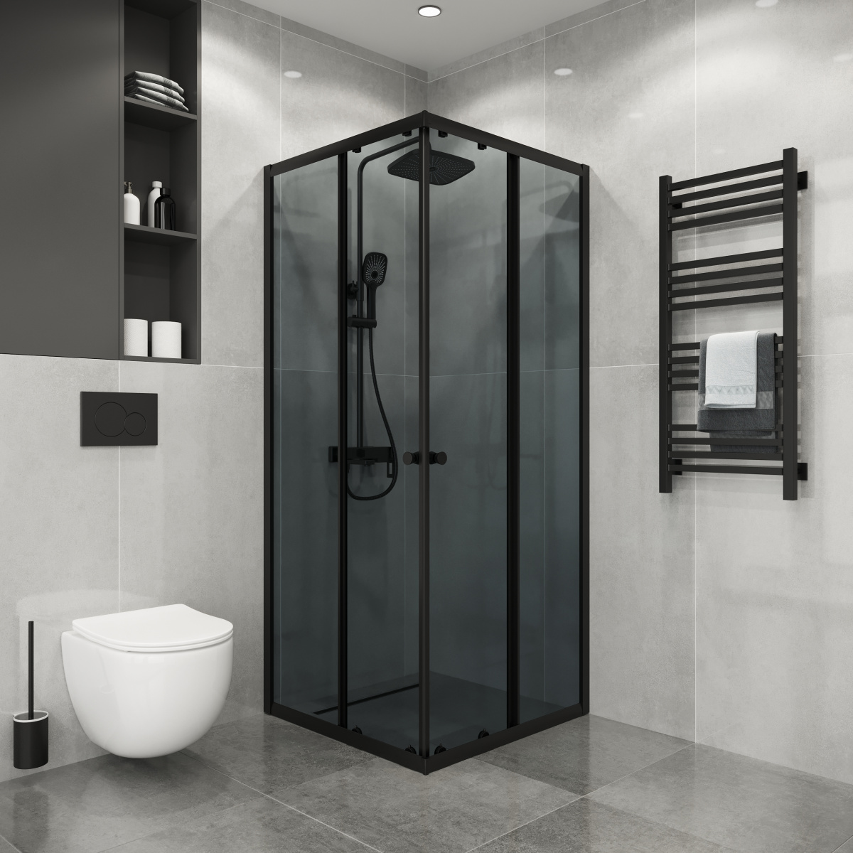 Душевой уголок Niagara Eco NG-1009-14QT 90х90, стекло тонированное, профиль черный матовый