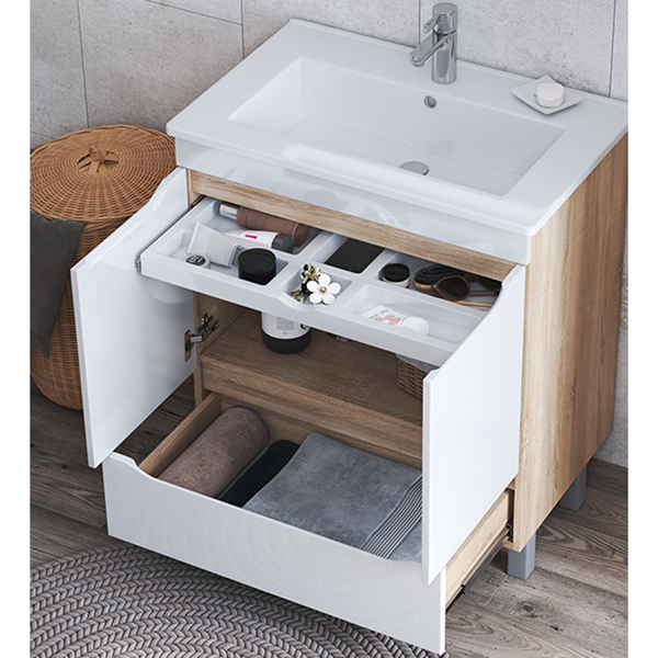Мебель для ванной Vigo Grani 60, 2 дверцы, 1 ящик, цвет белый / дуб сонома