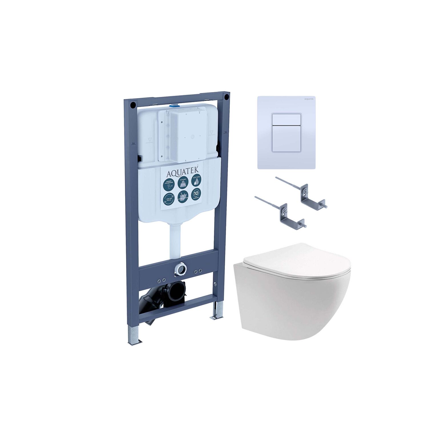 Комплект Акватек Европа INS P 02: Инсталляция Pneumo N49 INSP-0000002 + Кнопка PNN-0000001 белая + Унитаз Европа AQ1900T-00 белый