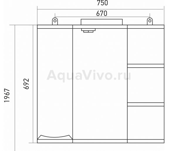 Шкаф-зеркало Mixline Этьен 75x70, с подсветкой, правый, цвет белый - фото 1