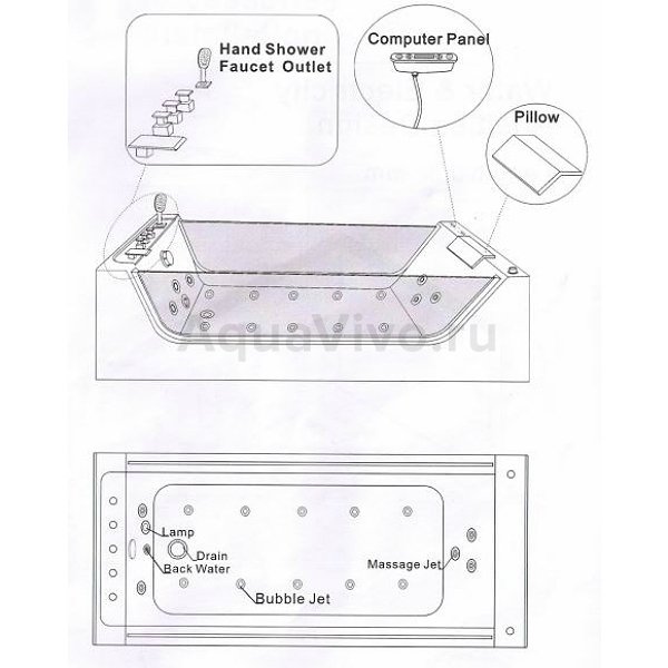 Ванна CeruttiSPA C-453 180x80, акриловая, с гидромассажем, цвет белый глянцевый - фото 1