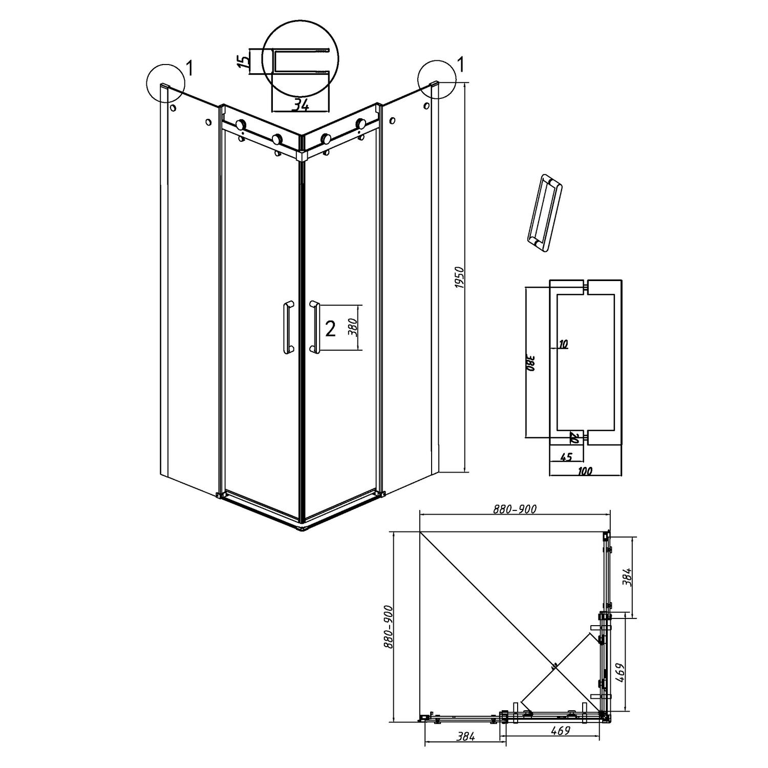Душевой уголок Grossman Classic 300.K33.04.9090.21.10 90х90, стекло тонированное, профиль черный матовый