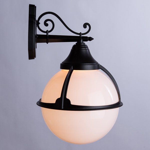 Настенный фонарь уличный Arte Lamp Monaco A1492AL-1BK, арматура черная, плафон пластик белый, 27х30 см - фото 1