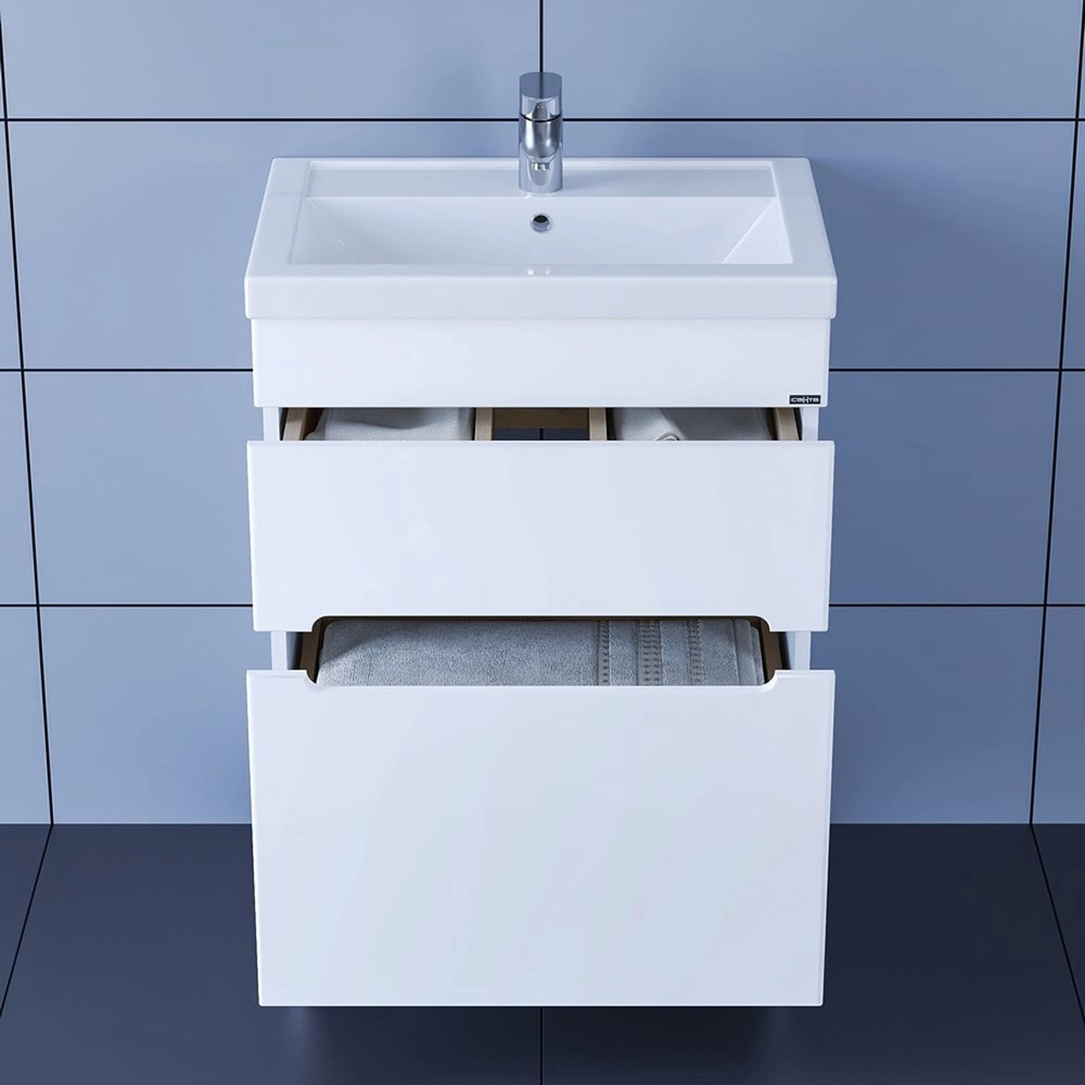 Тумба под раковину Санта Лондон 60 напольная, с ящиками, цвет белый - фото 1