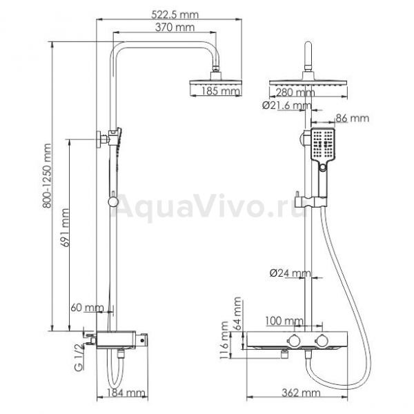 Душевая стойка WasserKRAFT A11301 Thermo с верхним душем и термостатическим смесителем, цвет хром