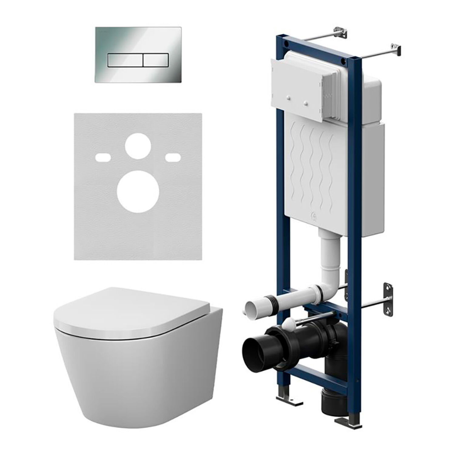 Комплект AM.PM IS110351.851900 инсталляции ErgoFit с кнопкой хром и подвесного унитаза X-Joy Aquaspin с сиденьем микролифт