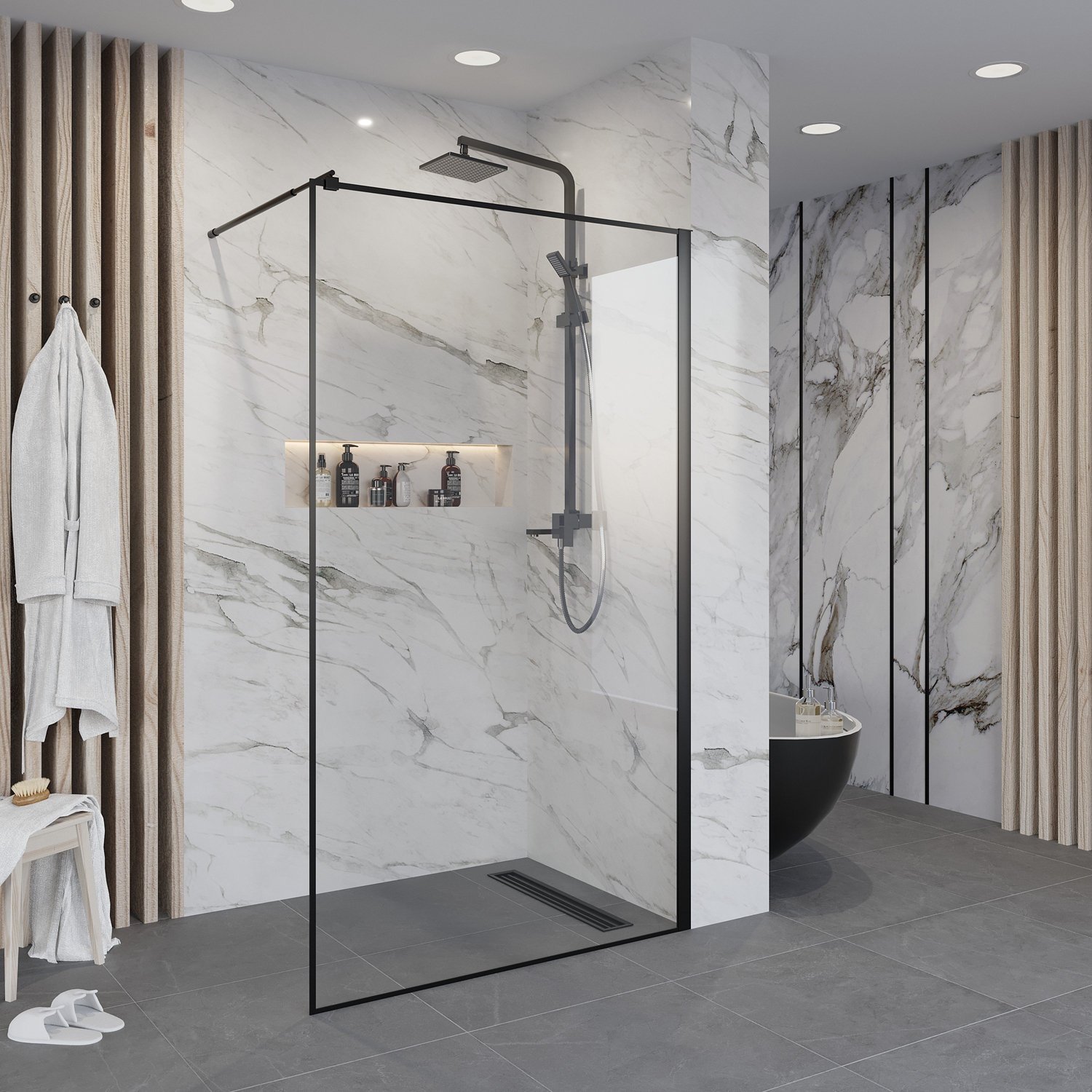 Душевая перегородка Niagara Nova NG-687-10 Black 100x195, стекло прозрачное, профиль черный