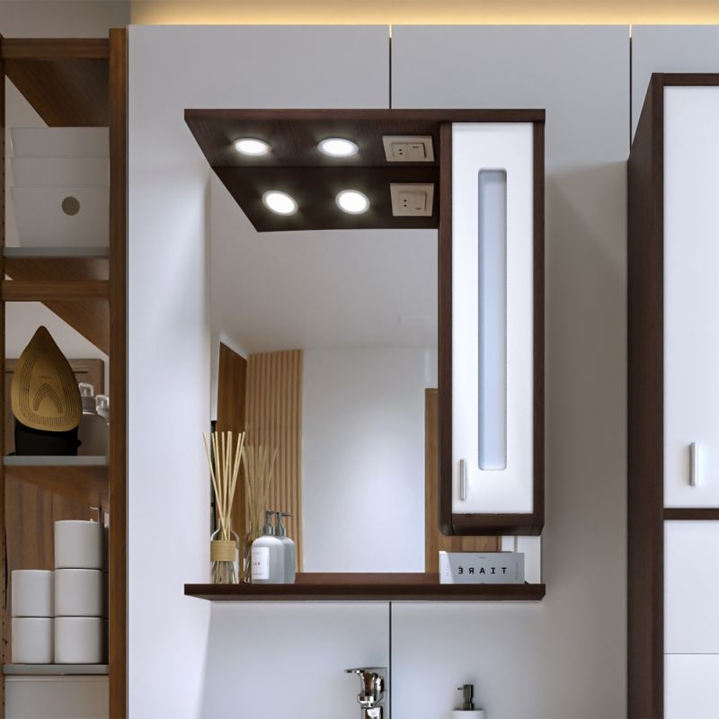 Шкаф-зеркало Бриклаер Бали 62, правый, с подсветкой, цвет венге / белый 