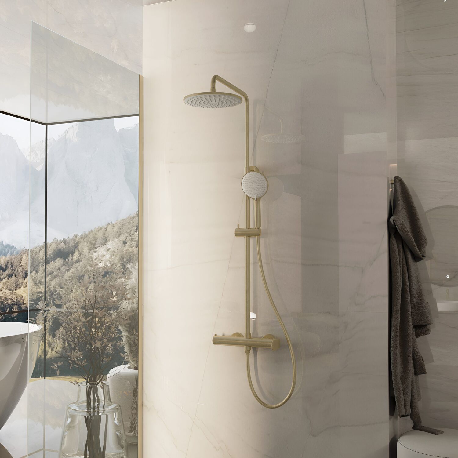 Душевая стойка Vincea Rondo VSFS-1R0BG, с верхним душем, смесителем, цвет брашированное золото - фото 1