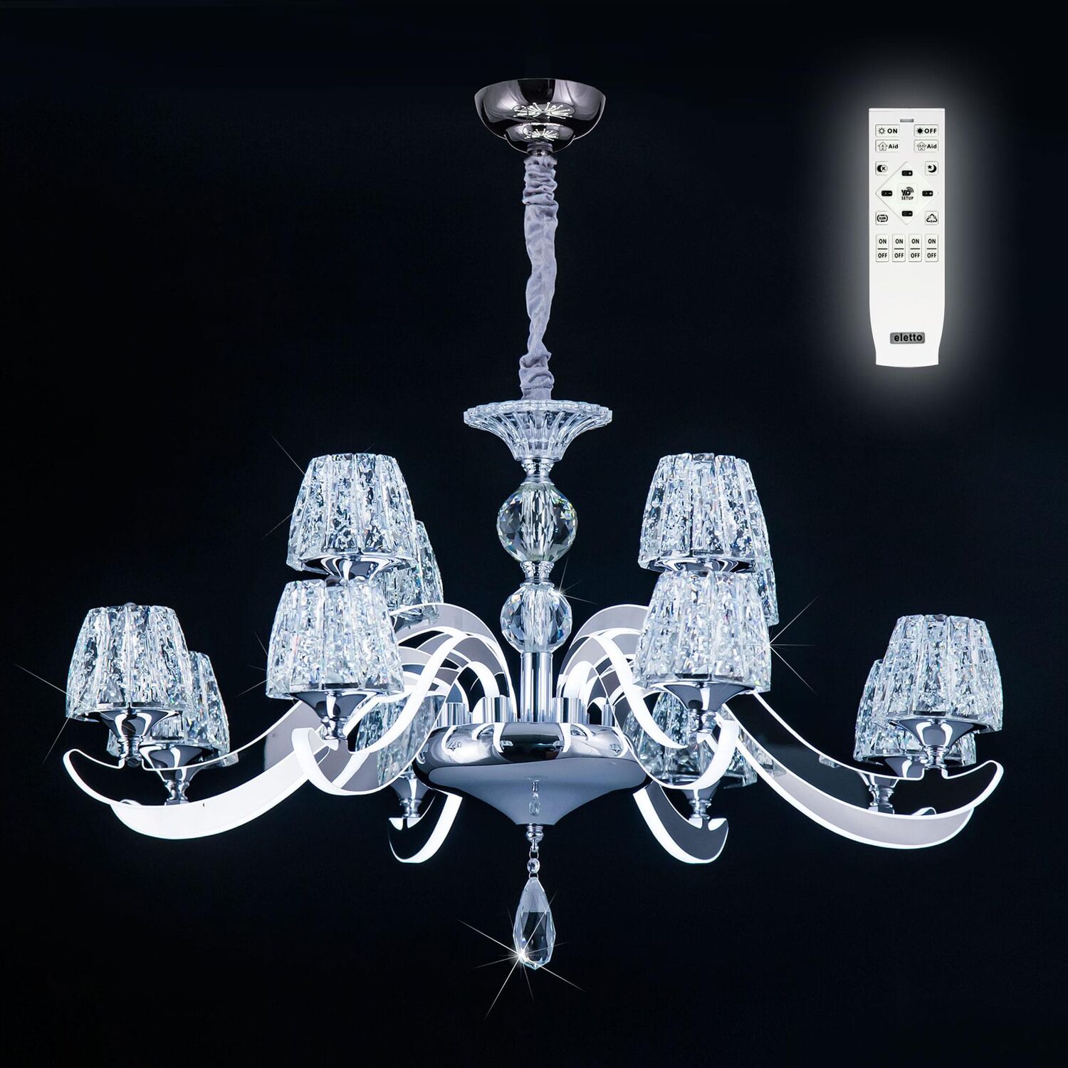 Подвесная люстра Citilux Montserrat EL338P12, арматура хром, плафоны акрил белый