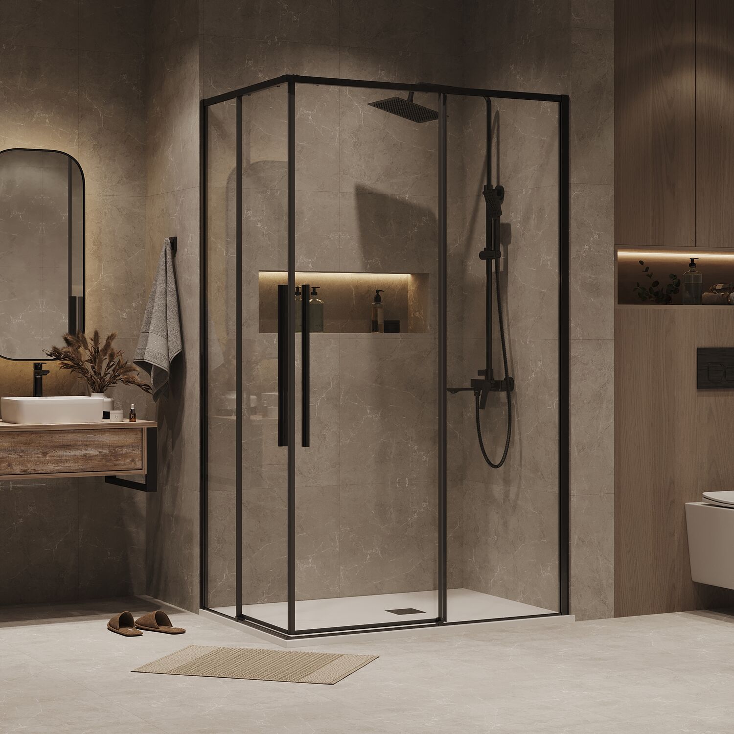 Душевой уголок Grossman Galaxy 300.K33.01.9070.42.00 90х70, стекло прозрачное, профиль графит сатин - фото 1