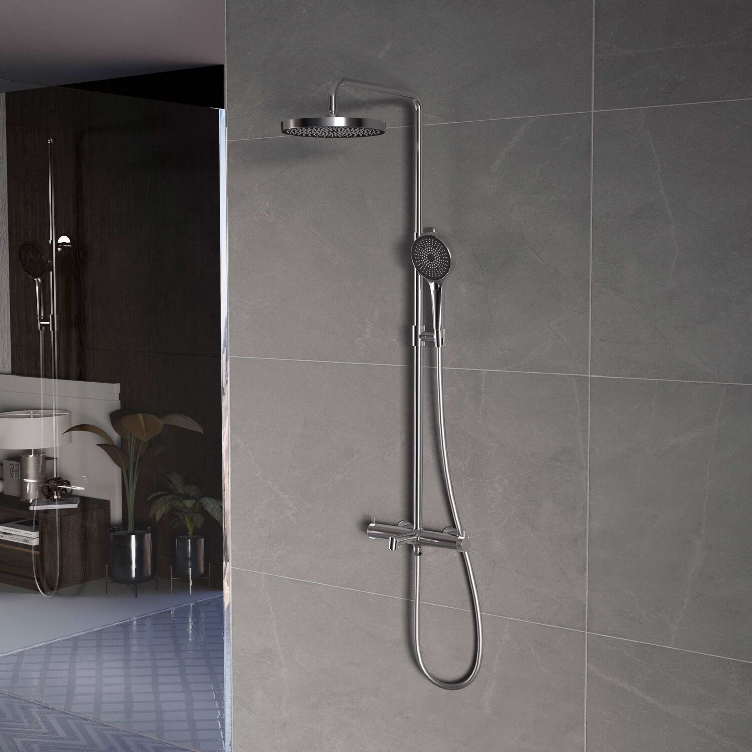 Душевая стойка Vincea Rim VSFS-2RM1CH, с верхним душем, смесителем, цвет хром - фото 1