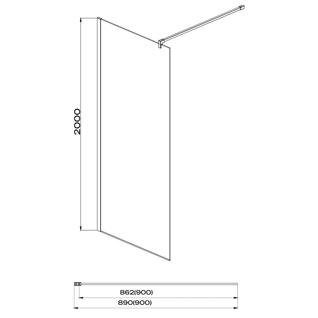 Душевая перегородка Акватек Walk In AQ WIW 09020BL 90x200, стекло прозрачное, профиль черный - фото 1