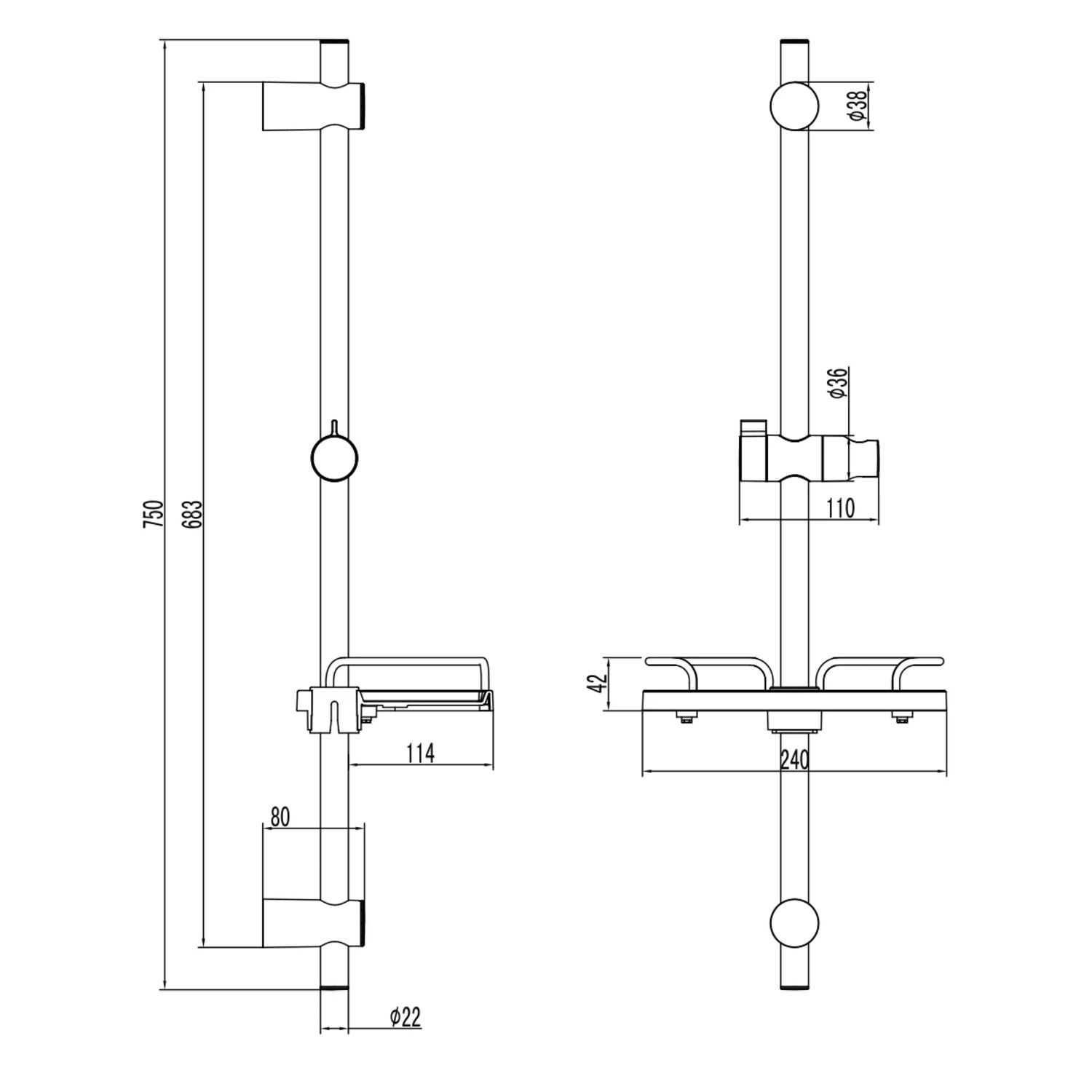 Штанга для душа Lemark LM3775GM, с полочкой, цвет графит - фото 1