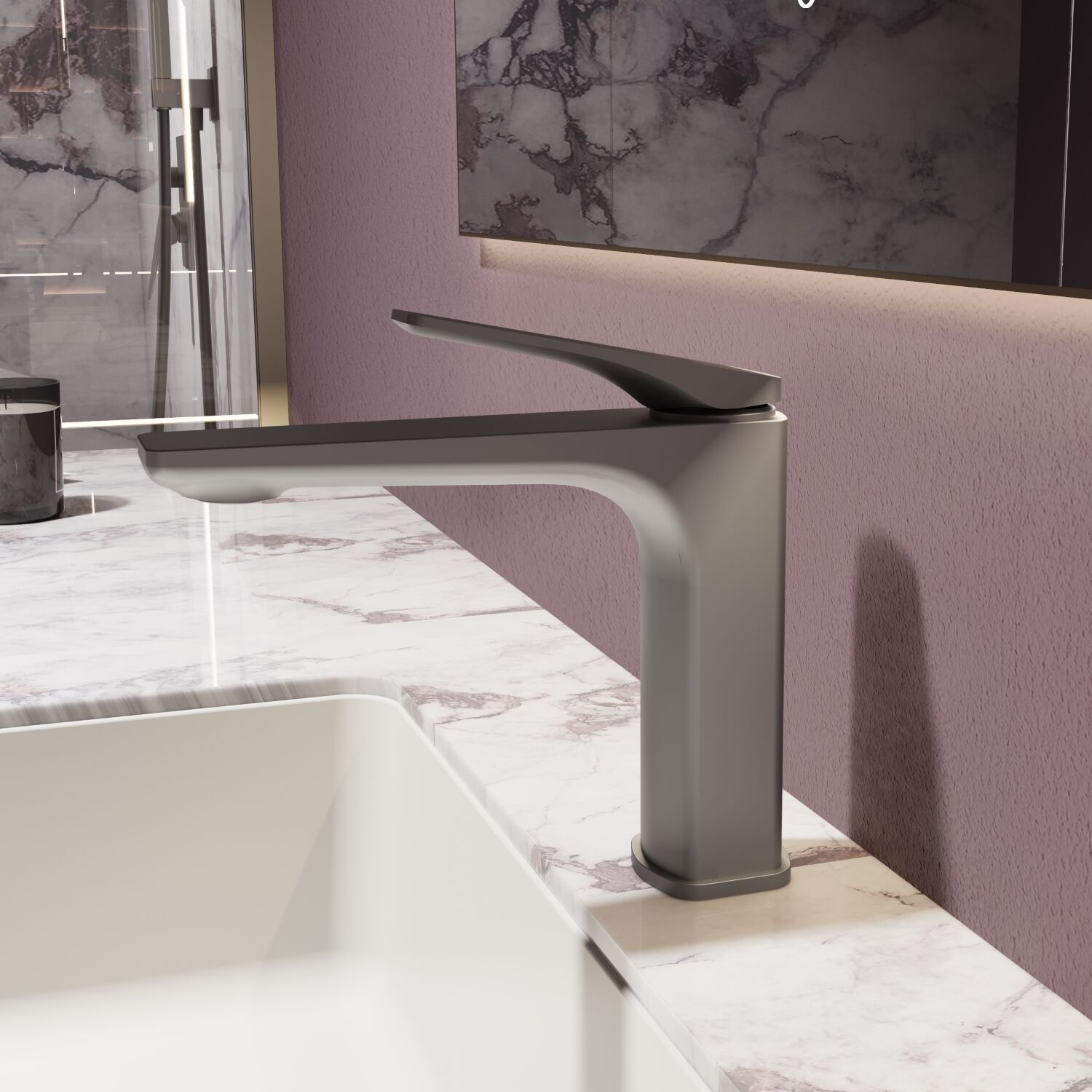 Смеситель Vincea Puro VBF-5P01GM для раковины, цвет вороненая сталь - фото 1