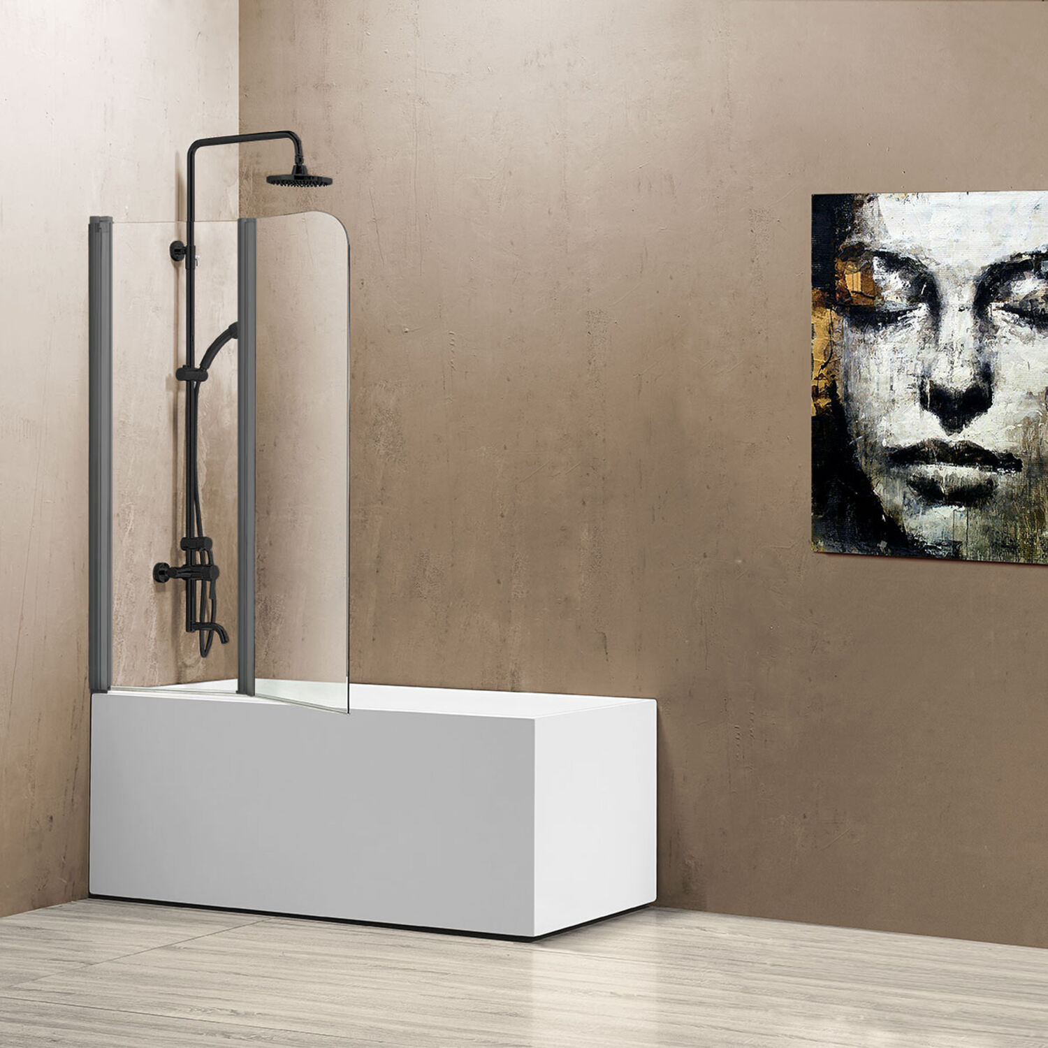 Шторка на ванну Vincea VSB-12 114x140, стекло прозрачное, профиль вороненая сталь