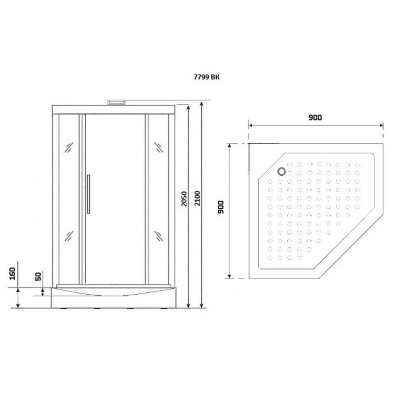 Душевая кабина Niagara Luxe NG-7799WBK 90x90, стекло прозрачное, профиль серебро, без крыши