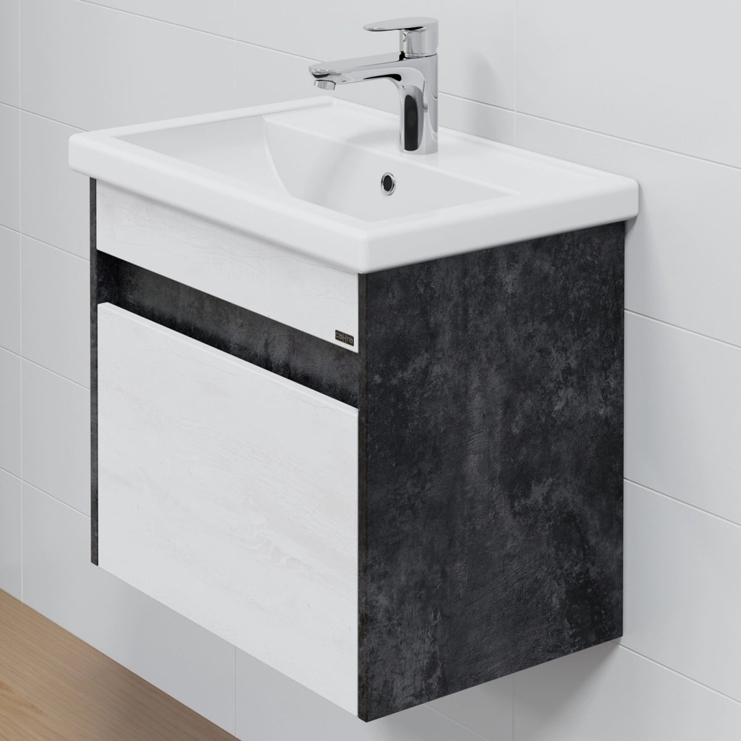 Тумба под раковину Санта Мира 60, цвет черное дерево / светлое дерево - фото 1