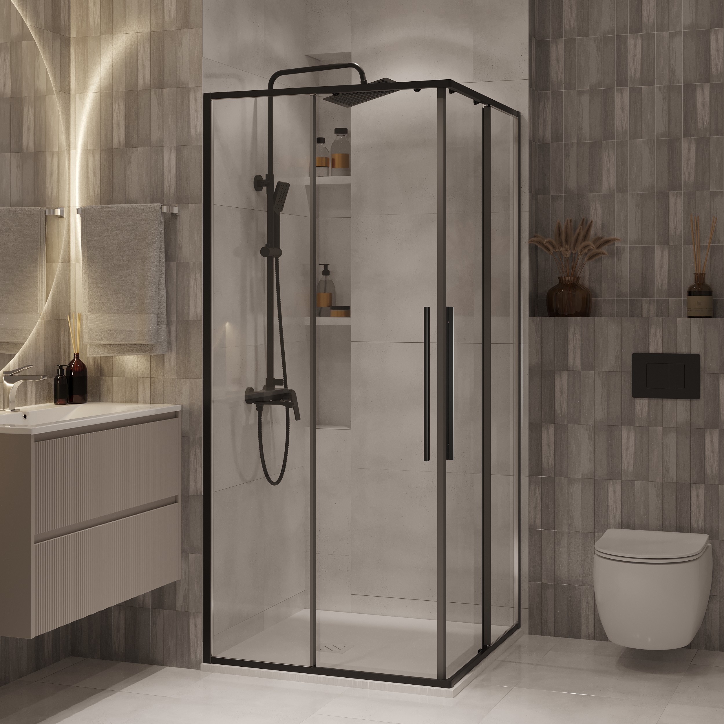 Душевой уголок Niagara Nova NG-6824-34 Black 100x100, стекло прозрачное, профиль черный матовый - фото 1