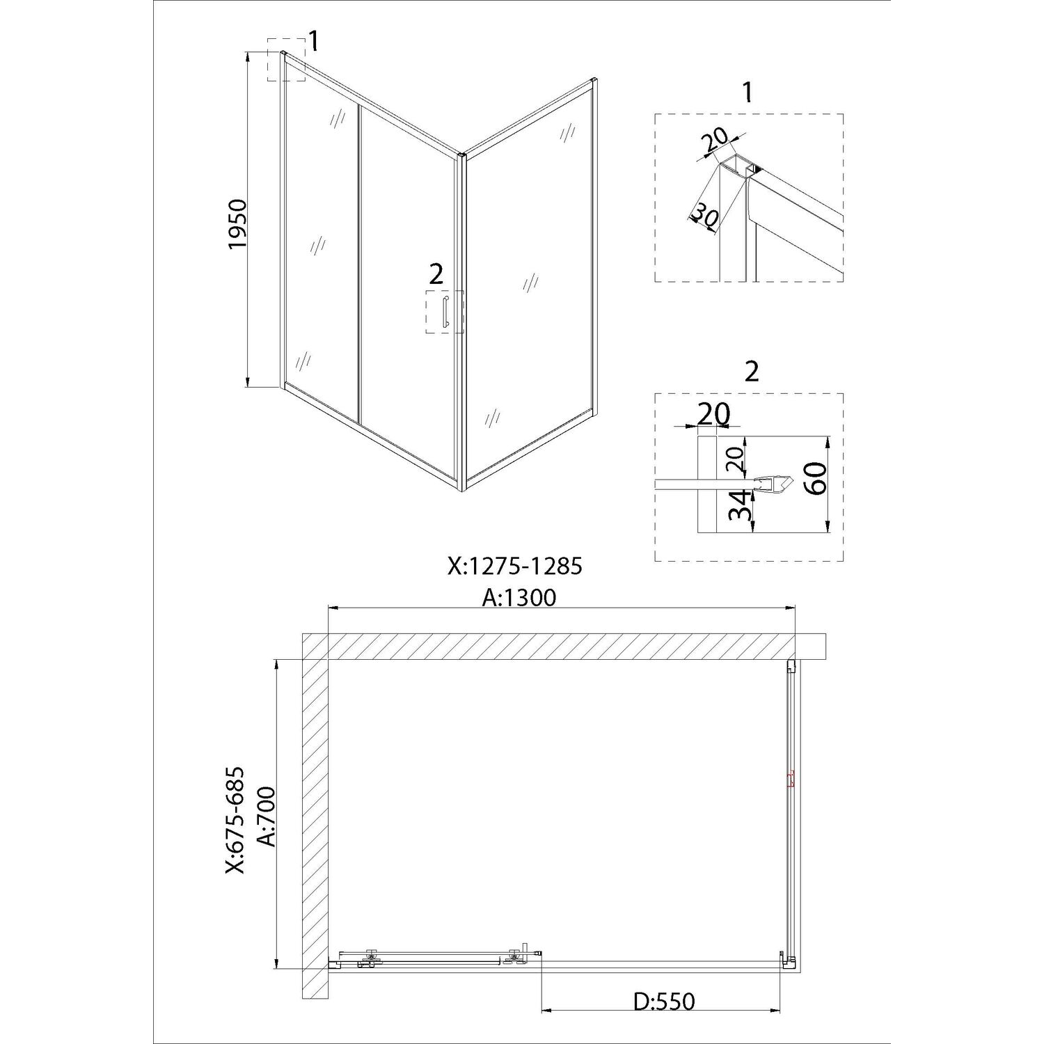 Душевая дверь Niagara Nova NG-82-13AB 130х195, стекло прозрачное, профиль черный матовый - фото 1