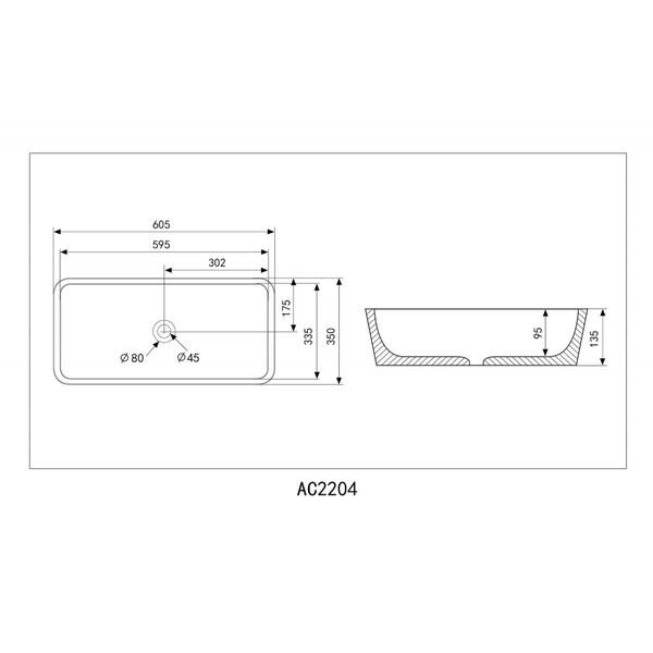 Раковина Abber Rechteck AC2204 накладная, 61x35 см, цвет белый - фото 1