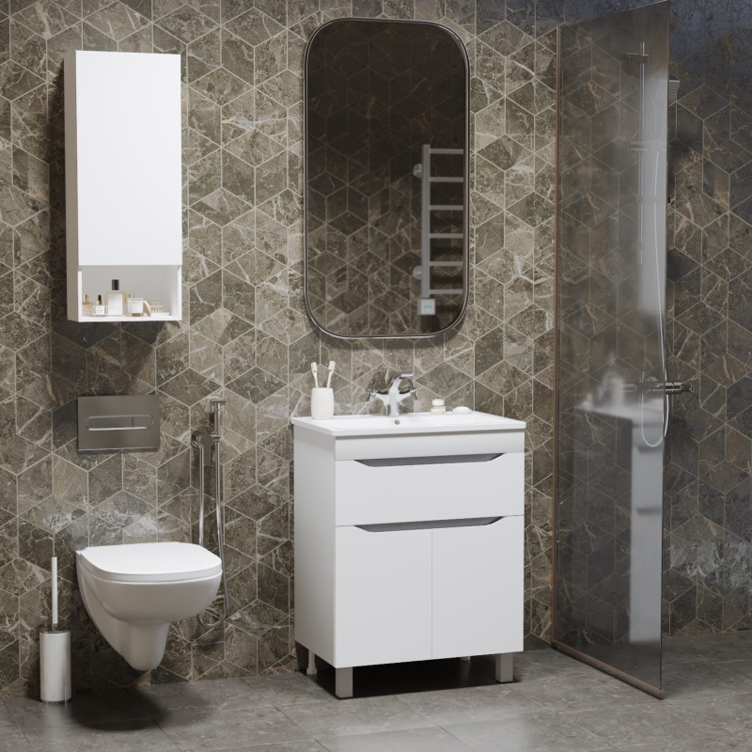 Мебель для ванной Mixline Лайн 60, с 1 ящиком, цвет белый