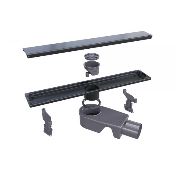 Душевой лоток RGW Shower Drain SDR-20B с решеткой, боковой выпуск, цвет черный, 60x9 см