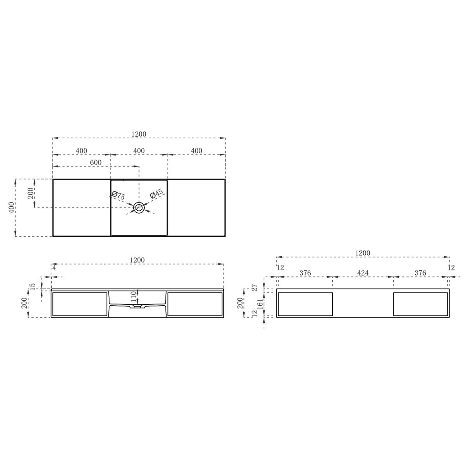 Раковина Vincea Solid Surface VWB-6S212MW подвесная, 120x40 см, цвет белый матовый - фото 1