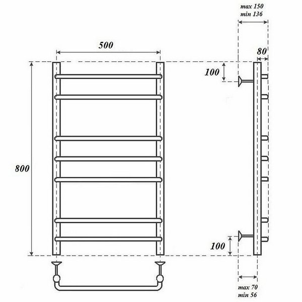 Полотенцесушитель Point П12 50x80 водяной, цвет хром - фото 1