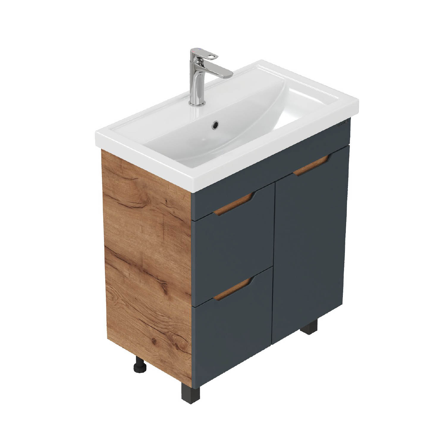 Тумба под раковину Оника Айленд 70, с бельевой корзиной, цвет графит / дуб крафт золотой - фото 1